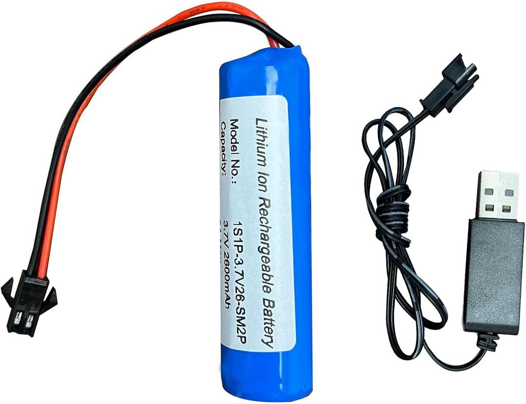 Seasider 3.7V 2600mAh Li-ion Rechargeable Battery SM-2P Plug & USB Charger Cable for Remote Control Toy Cars E35 DE38 DE40 DE50 DE55 TB202 TM141 RC Off-Road Trucks Stunt Tumbling Amphibious RC Car