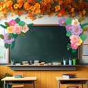 codree 34 Pcs/2Set 3D Flowers Classroom Bulletin Board Decoration, Paper Flowers Chalkboard Wall Classroom Decor, Colorful Floral Bulletin Board Cutouts Border for Back to School Graduation Home Decor