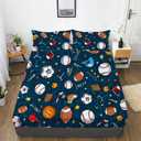 Gusuhome Boys Sports Fitted Sheet Full/Queen Size 3D Soccer Basketball Baseball Football Bedding for Kids Teens Bedroom Comfy Deep Pocket Bed Sheet Set Decorative for Sports Fans Blue (Cl03)