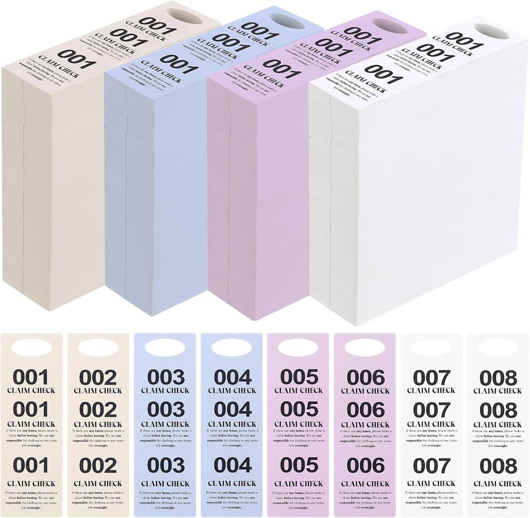 Clabby 2000 Pcs 4 Colors Part Small Coat Check Tickets Colored Paper Coat Room Check Tags Multi Color Room Tags (Set of Pink Yellow Blue and White)