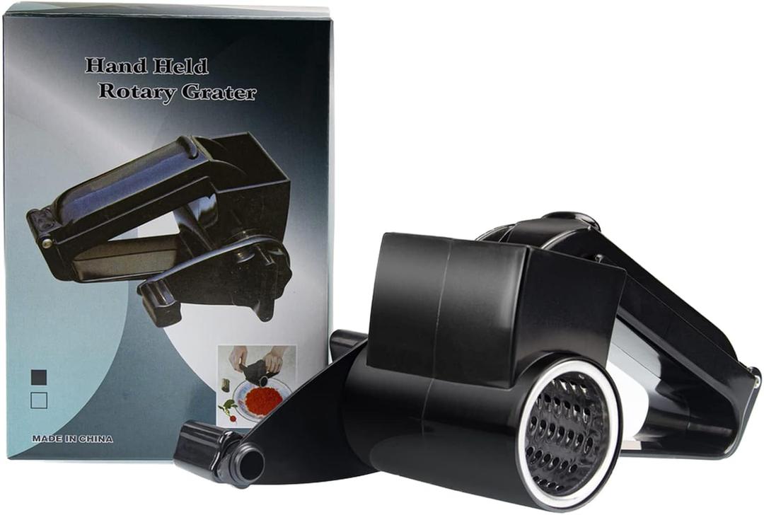 Cheese Grater with Handle, Rotary Cheese Grater,Vegetable, Chocolate, Hard Cheese & Nut Grater, Black