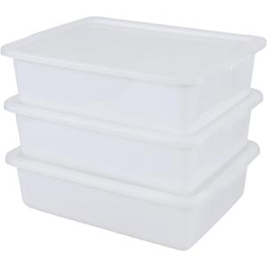 13 Liters Food Service Utility Tote Box with Lid, Commercial Bus Tubs, White, 3-Pack