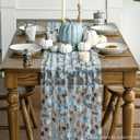 Artoid Mode Grey Blue Pumpkins Fall Leaves Gauze Table Runner 120 Inch 10FT, Autumn Seasonal Sheer Dining Holiday Table Decor for Home Party