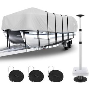 1200D Pontoon Boat Cover - Waterproof, Heavy Duty, Trailerable, 21-24ft, Gray with Motor Cover Support