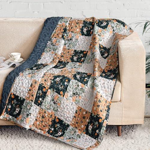 Exclusivo Mezcla 50"x 60" Quilted Throw Blanket- Microfiber Quilt Throw with Boho Patchwork Pattern, Reversible Navy Versatile Lap Quilt for All Seasons, Lightweight Throws for Bed/Couch/Sofa