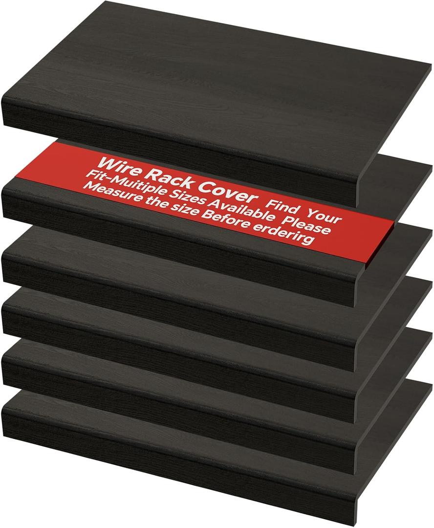 6-Pack PVC Composite Board Wire Rack Covers for Pantry - Imitation Wood-Look 24x12 Inch, Closet, Bathroom, Waterproof Scratch Resistant Easy Install, Wood Shelf Covers for Wire Shelving,Black