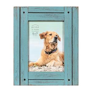 Prinz Homestead 5 x 7 Blue Distressed Wood Frame, Coastal Decor Hand-Distressed Wood Rustic Picture Frame, Two-Way Easel, Can Be Wall-Mounted, 8.27 x 10.24 x .59 Inches
