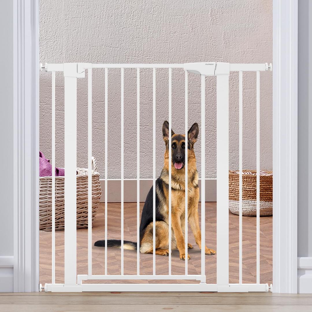 Mumeasy 36" High Extra Tall Dog Gate, 29.6"-40.5" Wide Pressure Mounted Tall Baby Gate for Dog, Auto Close Pet Gate with Door for Stairs, Doorways, House, White