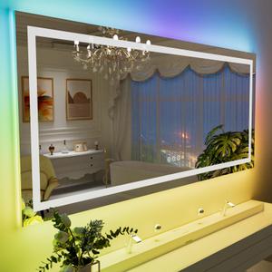 LOAAO 55X36 RGB LED Bathroom Mirror with Lights, Large, Anti-Fog, Dimmable Smart Lighted Bathroom Vanity Mirror, Multiple Light Modes, RGB Backlit + Front Light, Memory Function, Tempered Glass