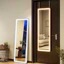 Door Mirror Full Length with Lights,Tempered Glass 16"x48" Led Full Length Mirror with Dimming & 3 Color Lighting,Door Hanging & Standing Ideal for Bedroom, Dressing Room, Cloakroom Rectangle