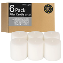 Pillar Candles - 2.7x3 inch | 30 Hours Burning, 6 Count - White Unscented Smokeless European Pillar Candles - Perfect for Wedding, Parties, Spas, Home Gatherings and Dinner