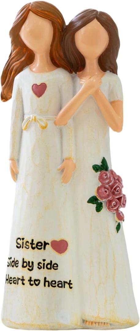 Resin Sister Figurine Statue, 6" Hand-Painted Friendship Sculpture for Best Friends, Sisters, Women  Unique Gift for Birthday, Christmas, Elegant Home Decor Keepsake with Best Wishes Card (White)