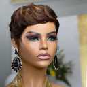 Pixie Cut Human Hair Wig for Women Short Wig for Women Chocolate 4/33 Color Short Layered Pixie Wig With Bangs Glueless Full Machine Made Brazilian Virgin Human Hair Wig (4/33)
