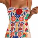 Aleumdr Womens Tankini Swimsuit Flower Flyaway Two Piece Bathing Suit Bandeau Swim Top with High Waisted Bottom (XXL)