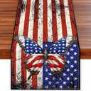 Pack of 2 Linen Red White and Blue Butterfly Memorial Day Table Runner 72 Inches Long 4th of July Veterans Day Patriotic Decorations and Supplies for Home Kitchen Dining Room Table