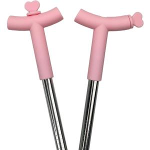 Anti Wrinkle Straw Pink Silicone Cover tips and heart Toppers for Stanley 40 oz & 30 oz Tumblers - Metal Straws Reusable Wrinkle Free Extra Long 2-Pack with Cleaning Brush