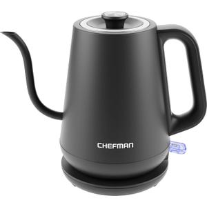 Chefman Gooseneck Electric Kettle, 0.8L Pour Over Tea Kettle for Coffee and Tea, One-Touch Operation, Boil-Dry Protection, Auto Shut-Off, Ultra-Fast Hot Water Boiler  Black