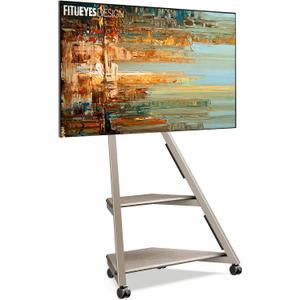 FITUEYES Design Corner TV Stand for 32 43 50 55 65 Inch TVs, Small Spaces Floor TV Stand Rolling TV Cart for LCD/LED Flat Curved Screens, Modern Living Room Television Stands, Eiffel Series, Camel