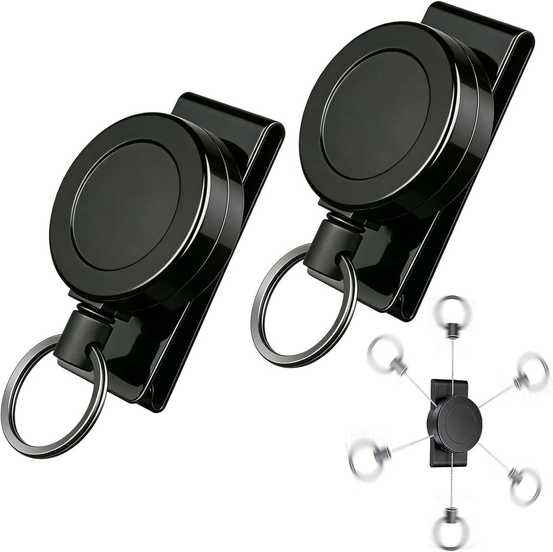 2 Pack Retractable Keychain Heavy Duty with 360 Rotating Belt Clip, 24 Retractable Key Holder for Keys, ID Badge, EDC, Work, Security, Construction