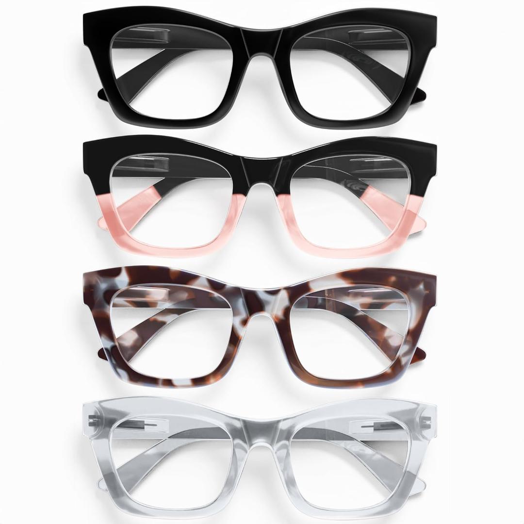 CCVOO +0.5 Stylish Reading Glasses for Women, Eyeglasses, Blue Light Readers for Women, Computer Eye Glasses, Cheaters (Black+black and Pink + Black Leopard + Grey)