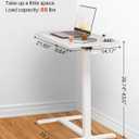 Foldable Overbed Table with Wheels, Pneumatic Height Adjustable Overbed Bedside Table, Tilting Desktop Mobile Standing Desk, Rolling Laptop Desk for Bed, Sofa, or Hospital Use (White)