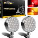 Partsam 2Pcs Double Face Round LED Pedestal Lights Fender Stop Turn Signal Tail Brake Lights Clear Lens 48 LED Post Mount Semi Trailer Replacement for Trailers Trucks, 10-30V