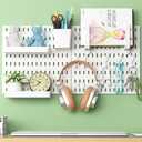 Tuzau Pegboard Wall Organizer, Wall Mounted Storage Set with 2 Pegboards & 13 Accessories, 23.6" x 11.81" White Peg Board Organizer