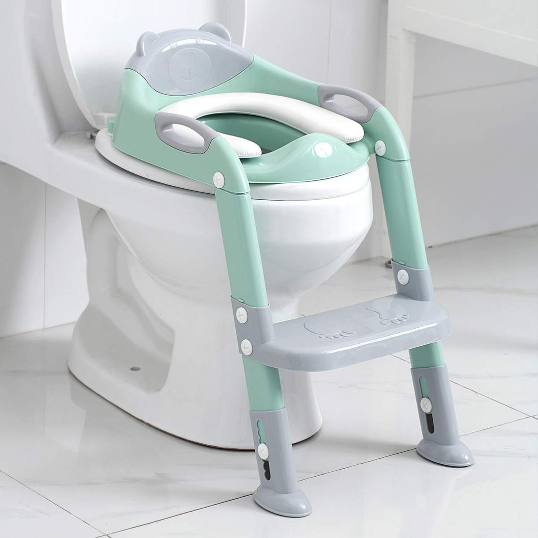 Potty Training Toilet Seat Boys Girls,Toddlers Potty Seat Potty Chair, Kids Toilet Training Seat with Step Stool Ladder Fedicelly (Gray/Green)