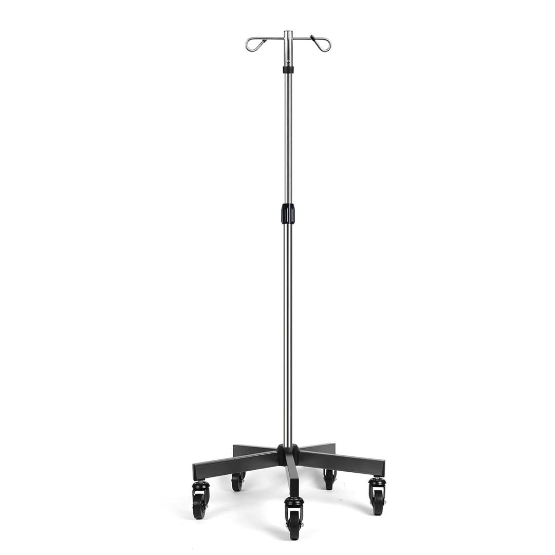 IV Poles with Wheels IV Stands 2 Hooks 5 Legs Rolling Base with Heavy Duty Stainless Steel, Adjustable Height (2 Hooks 5 wheels)