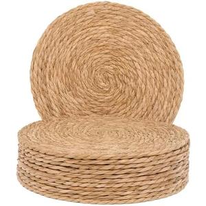 Defined Deco Woven Placemats Set of 10, 13" Round Rattan Placemats,Natural Hand-Woven Water Hyacinth, Farmhouse Weave Place Mats, Rustic Braided Wicker Table Mats for Dining Table, Home, Wedding