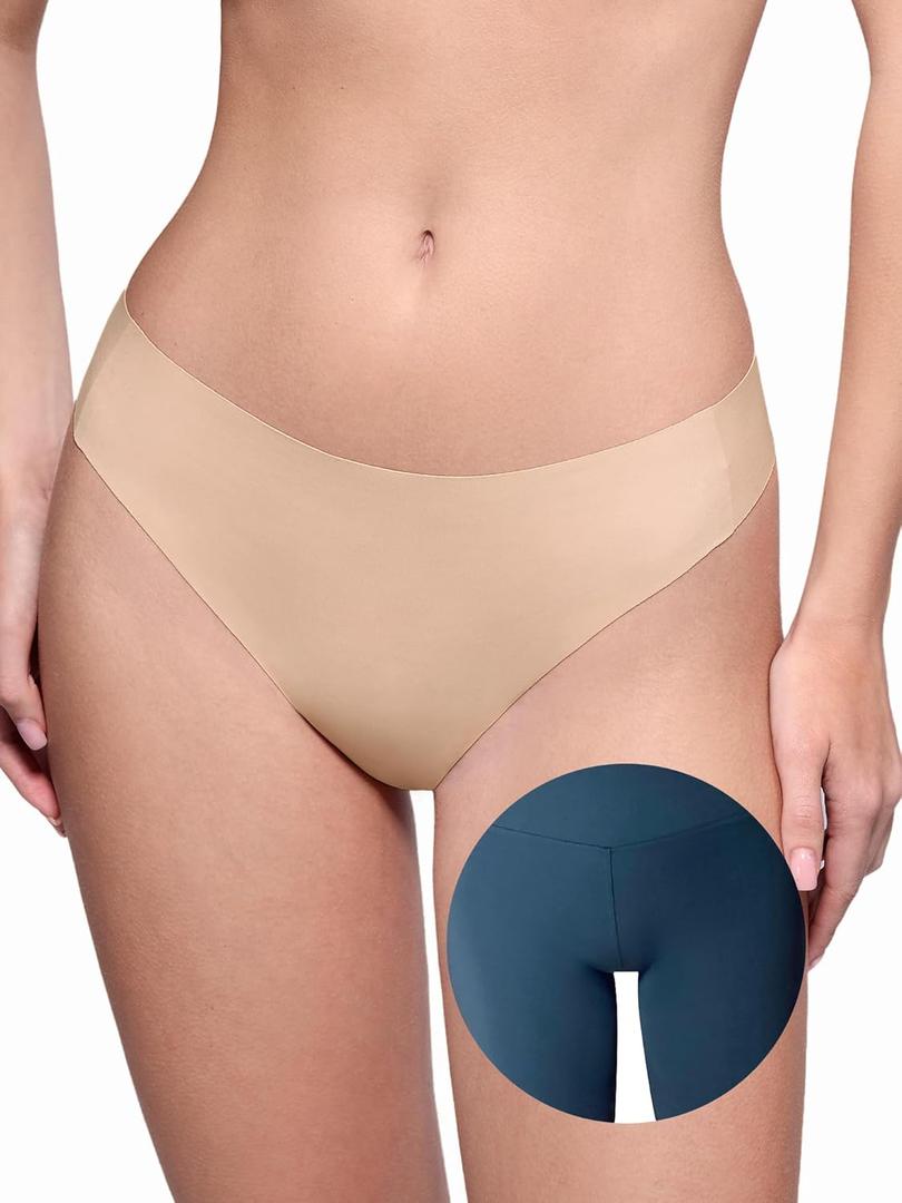 LUCKMEEY Cotton Thongs for Women Seamless Thongs for Women No Show Thong Panty Liners Workout G-String Thongs Underwear (Small, Oatmilk Skin)