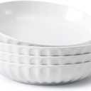 DOWAN Pasta Bowls, 10" Large Salad Serving Bowls 51 OZ White Ceramic Soup Bowls Set of 4 Wide and Shallow Plate Bowl Serving Dish for Soup, Pasta, Noodle, Dinner, Microwave & Dishwasher Safe