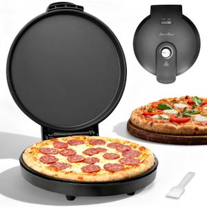 Bakers Friend Pizza Maker Electric with Temperature Control, Indoor Quesadilla Maker, 12 Inch Electric Pizza Maker Machine for Home, Pizza Cooker, 1400W, Graphite