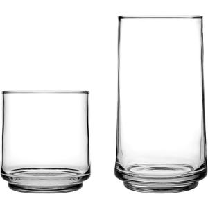 Anchor Hocking Finlandia Drinking Glasses, 16 Piece Set, (8) 12 Ounce, (8) 16 Ounce, Clear Glass