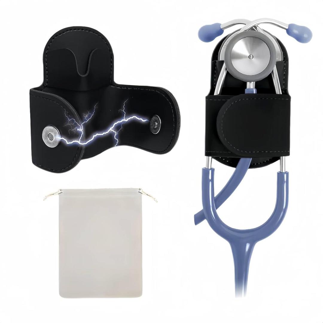 Magnetic Stethoscope Holder Clips, Secure Hands-Free PU Leather Holster for Scrubs, Belts & Lab Coats - Portable Stethoscope Accessories for Nurses, Doctors, EMTs, Medical Students(Black)