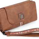 FADEON Leather Wallets for Women, Designer Large RFID Blocking Trifold Wristlet Purse with Credit Card Holder Organizer Brown