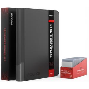 Foluck 9 Pocket Top Loader Binder, Holds 252 Toploaders, 200Pcs Top Loaders & Card Sleeves Included, Side-Loading Trading Card Binder, Premium Collection Album for Pokemon, TCG, MTG, Sports Cards, 13" 1.7" 15.5