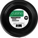 Bluesky Cuisine Round Black Disposable Plates - 6" (Pack of 100) Durable & Microwave Safe Black Dessert Plates, Perfect Disposable Plastic Plates for Parties, Celebrations and Every Day