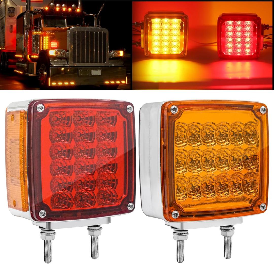 Double Faced Square LED Lights, Led Truck Trailer Turn Signal & Marker Lights (Without Brim)