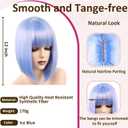 Pastel Blue Bob Wig with Bangs, 12 Inch Short Straight Bob Wig,Vibrant Cosplay Wig,Heat Resistant Synthetic,Adjustable Straps Wigs for Women Girl Party,Festival,with 2 Free Wig Caps