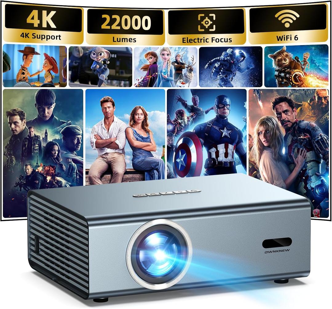 [Electric Focus] 4K Support Projector with WiFi6 and Bluetooth 5.3, Outdoor Projectors for Outside Video Use, OWNKNEW Gaming Movie Projector, Auto Keystone Correction