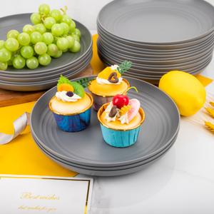 LIYH 20 PCS Wheat Straw Plates - 9 Inch Unbreakable Dinner Plates - Plastic Plates Reusable - Dishwasher & Microwave Safe, Camping Plates Outdoor (Grey)