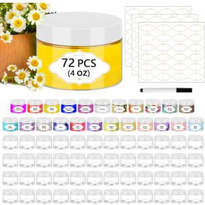 72 Pcs Plastic Jars, 4 OZ Plastic Jars with White Lids Round Clear Storage Containers Jar Leak Proof Slime Containers with Lids for Travel Refillable Slime Storage Jar for Beauty Product
