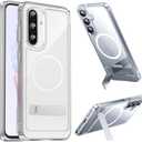Hiooloon for Galaxy A56 Magnetic Case Clear with Kickstand, Built-in 2-Way Kickstand [Horizontal & Vertical Stand] Magnetic Crystal Slim Fit Rugged Cover (Clear)