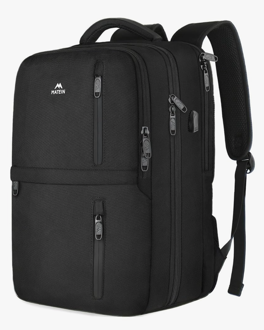 MATEIN Carry on Backpack, Flight Approved Travel Backpack with USB Port, TSA Personal Item Travel Bag fits 17" Laptop, Large Water Resistant Luggage Overnight Weekender Bag for Men & Women, Black
