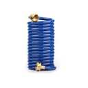 FangFarm Heavy-Duty EVA Coil Garden Hose with GHT Solid Brass Fittings, Water Hose with Brass Connectors, for Garden Lawn Watering, Car Washing (15FT, Blue)
