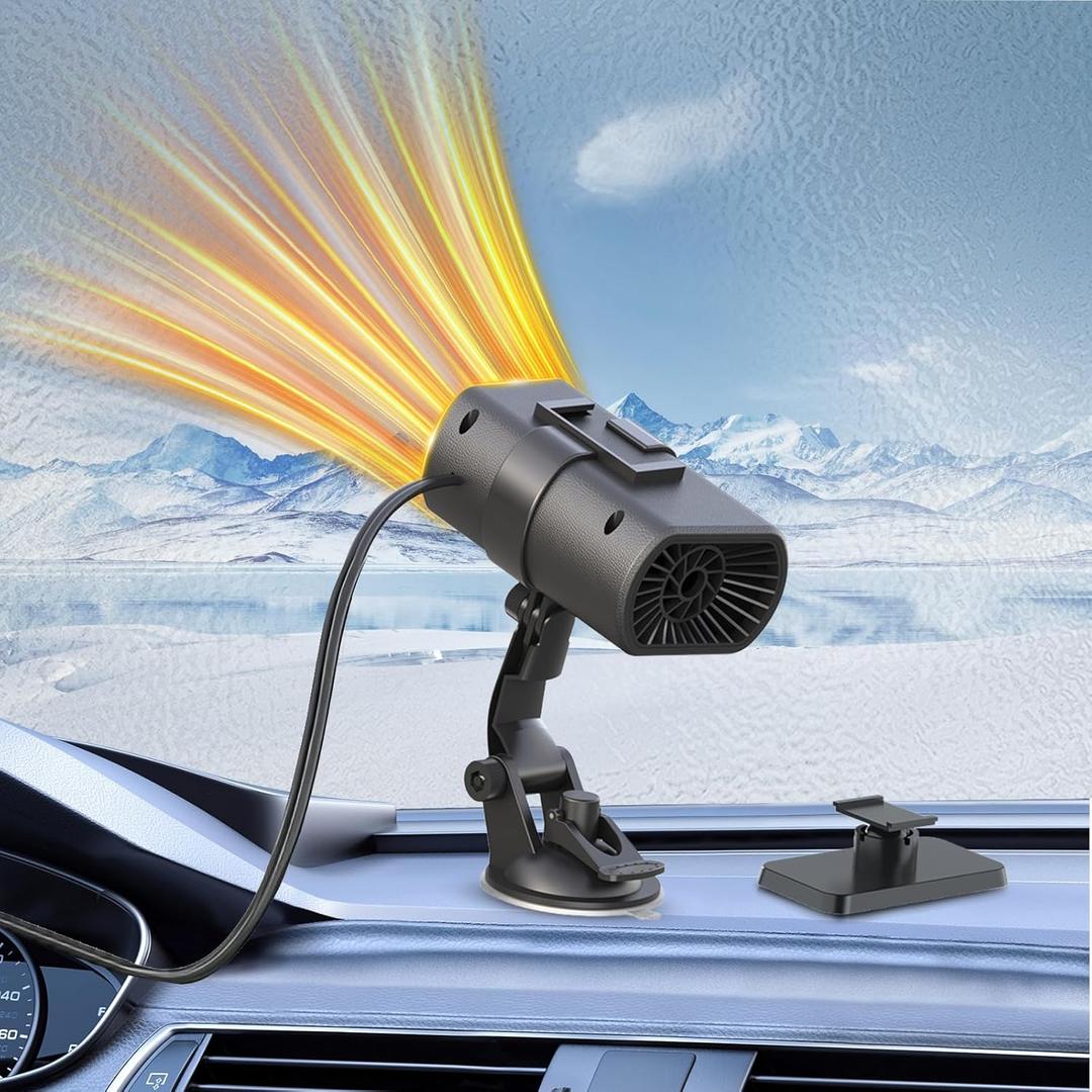 Car Heater 12V 150W 2-in-1 Defroster & Defogger, Fast Heating, Large Airflow, 360 Rotation, Durable High-Temp Design for All 12V Vehicles C16 (Stealth Black Metallic)