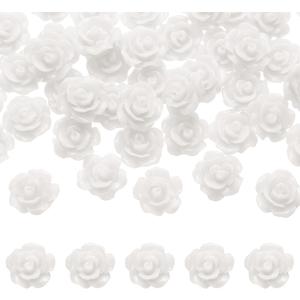 uxcell 50 Pcs White Resin Rose Flower Beads, 10mm Flatback Flower Charm Opaque Carve Rose Beads No Hole for DIY Jewelry Making Nails Sunglasses Hair Clip (Small Size)