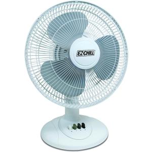 EZ-Chill 12 3-Speed Oscillating Table Fan with Adjustable Tilt, Convenient Push Button Controls, Quiet Operation, White, SB-MTSH05