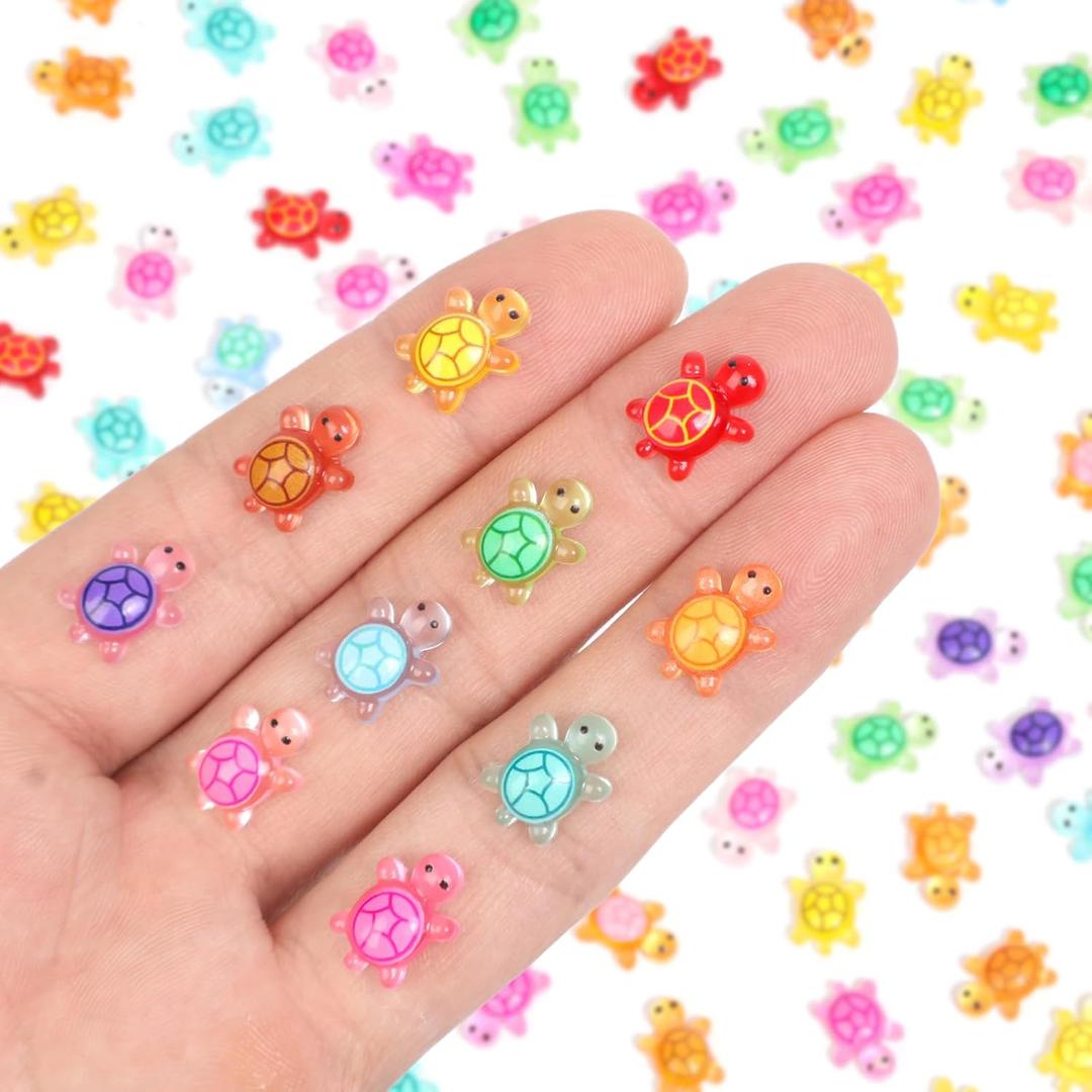 200 Pcs Mini Resin Turtles Luminous Tiny Turtle for Crafts Dollhouse Miniatures Mini Resin Things Animals for Fairy Garden Micro Landscaping Decoration Home Decor, 10 Colors (0.4 * 0.5 Inch)